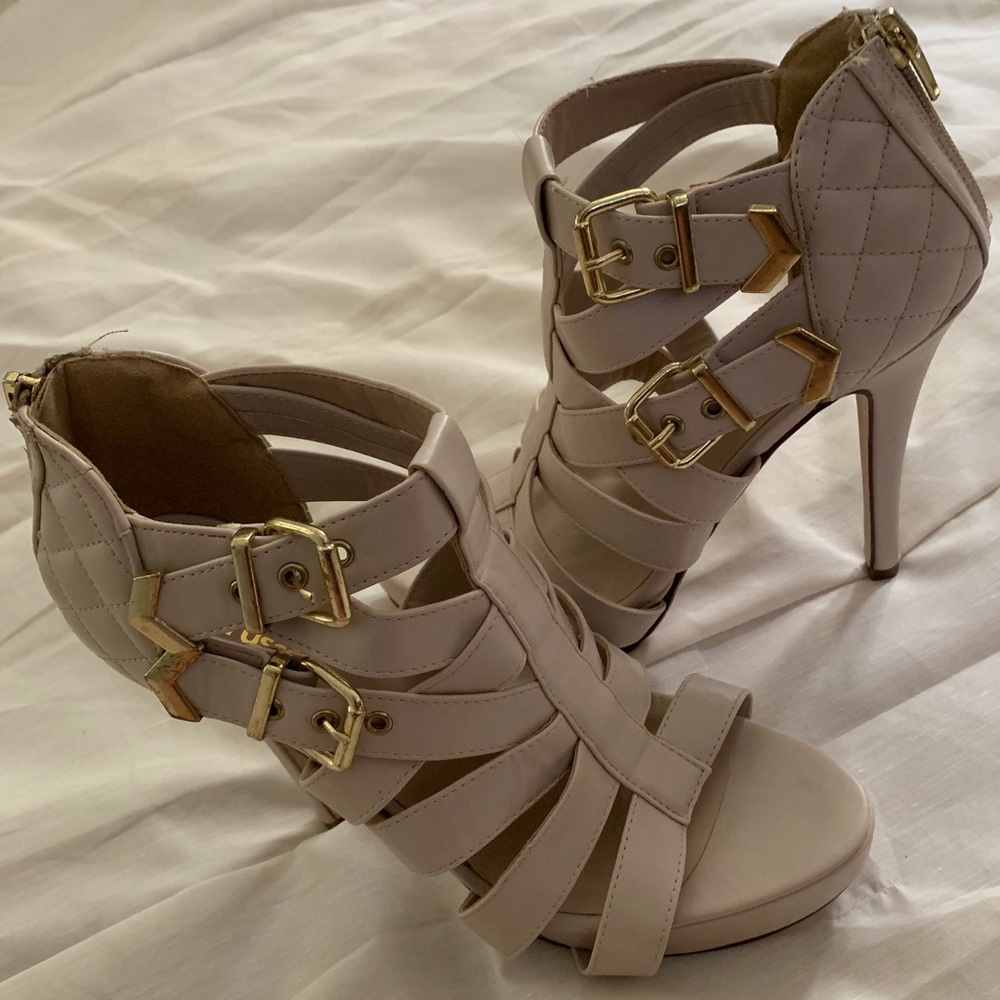 Gold Buckle Nude Heels